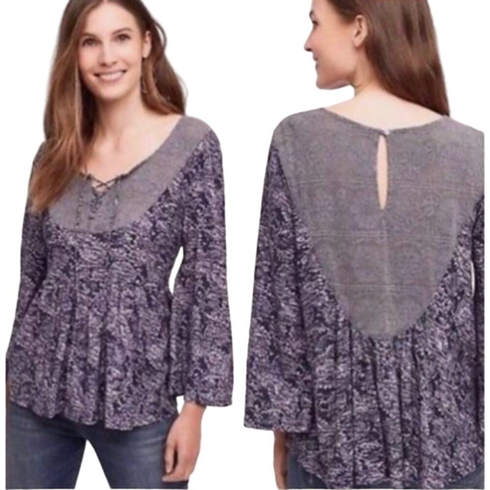 Anthropologie Akemi + Kin Indigo Blue Marcella Peasant Top size S